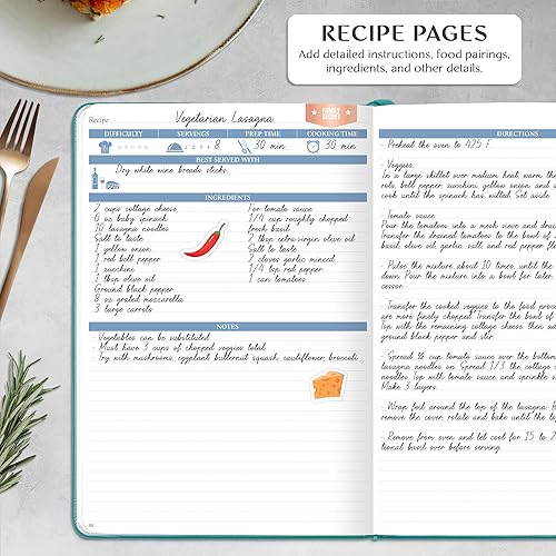 Vista 85 de Legend - Libro de recetas familiar en blanco para escribir tus propias recetas, diario de cocina vacío, cuaderno de cocina personalizado, tapa dura