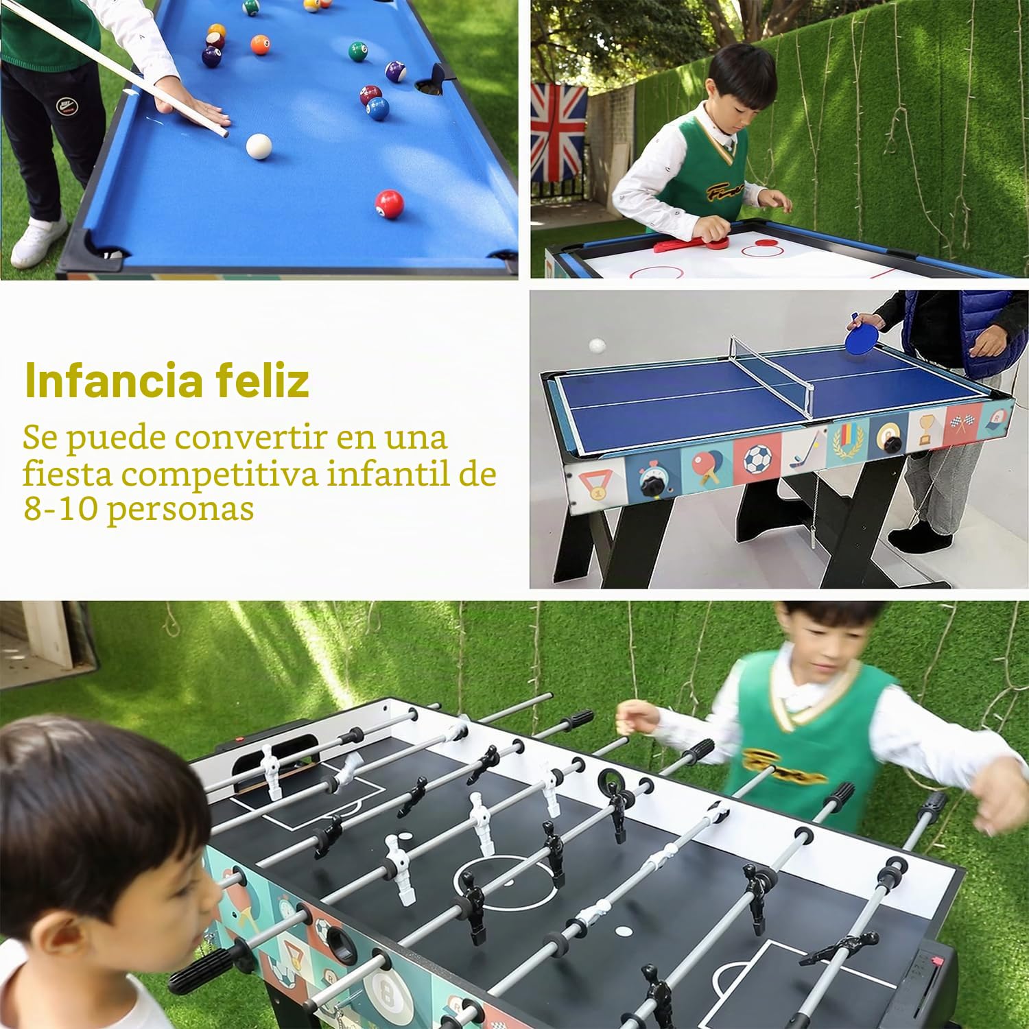 HLC Mesa Multijuegos 4 en 1, Pies de Bebé Plegables Barra Retráctil, Deporte Multifunción Pies de Bebé/Billar/Billar/Tenis de Mesa/Hockey, Adecuado para Adultos y Niños Diversión en Familia.