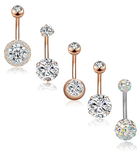 REVOLIA 14G Stainless Steel Belly Button Rings for Women Navel Rings CZ Body Piercing - Rose Gold A
