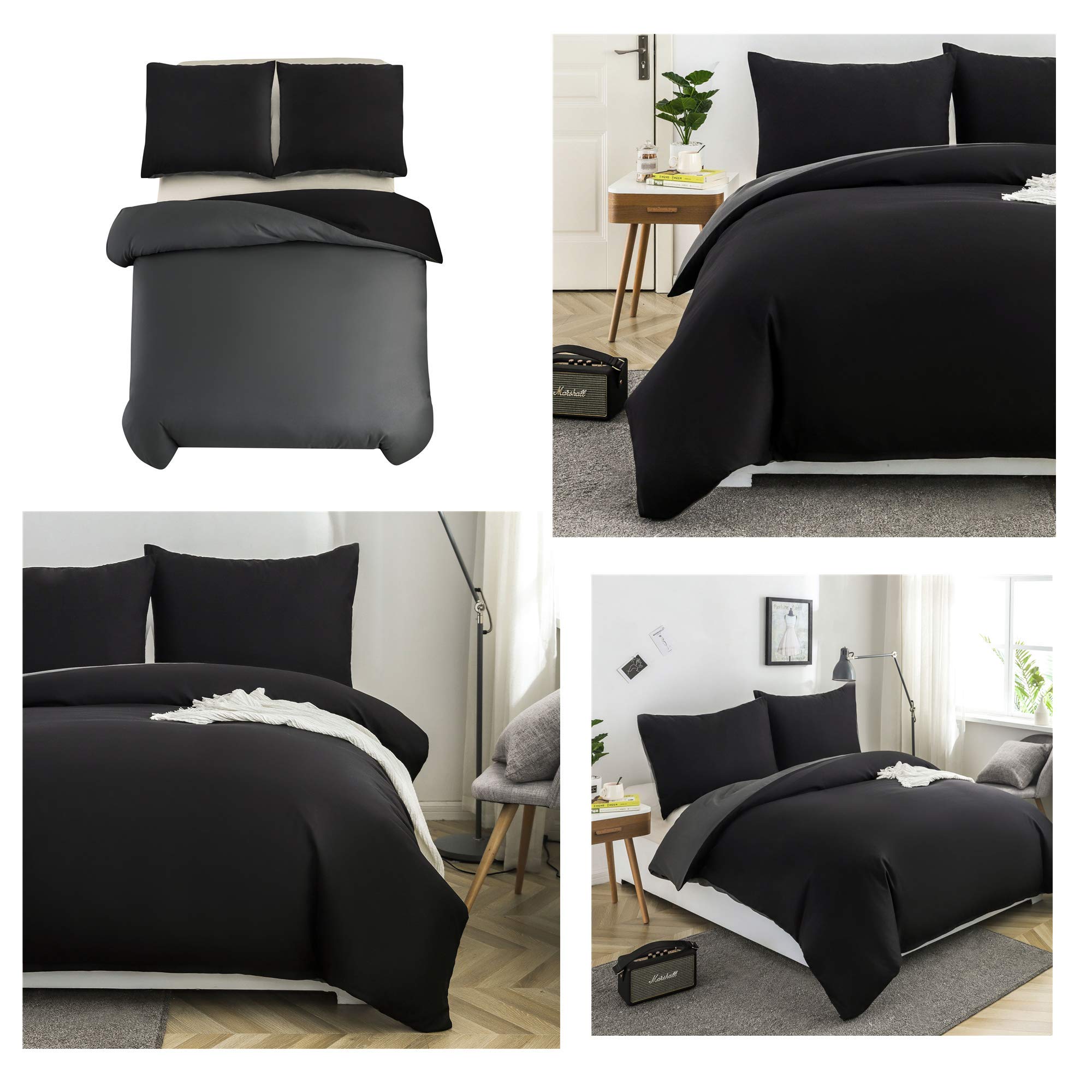 MOHAP Parure de Lit Réversible avec Fermeture éclair Microfibre 240x260 cm Rouge + Gris Foncé et 2 Taies d'oreiller 65x65 cm Housse de Couette Adulte