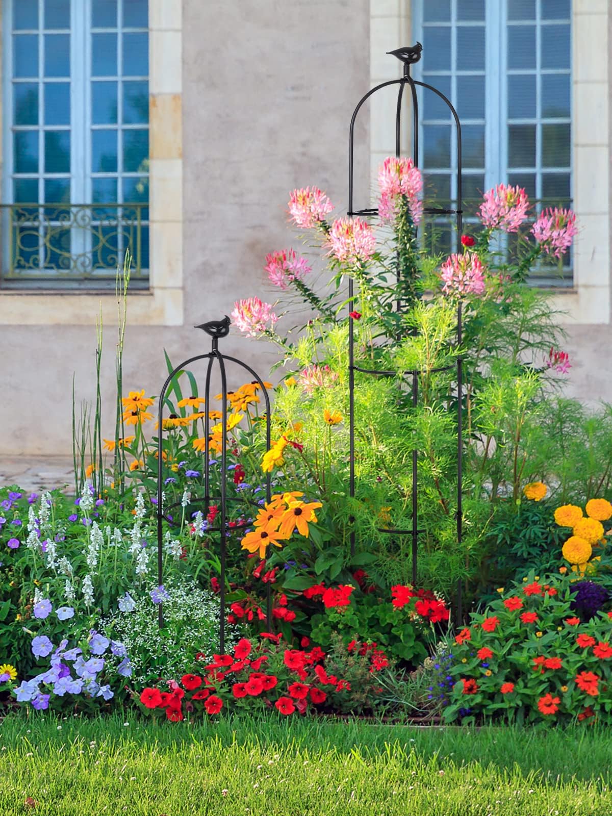 2 Pezzi Traliccio da Giardino per Piante Rampicanti, Kalolary 6 Piedi Torre Giardino Nera Obelisco Graticci Metallo Antiruggine Pianta Vaso Supporto Rampicante Interni Fiori All'aperto Verdura Frutta