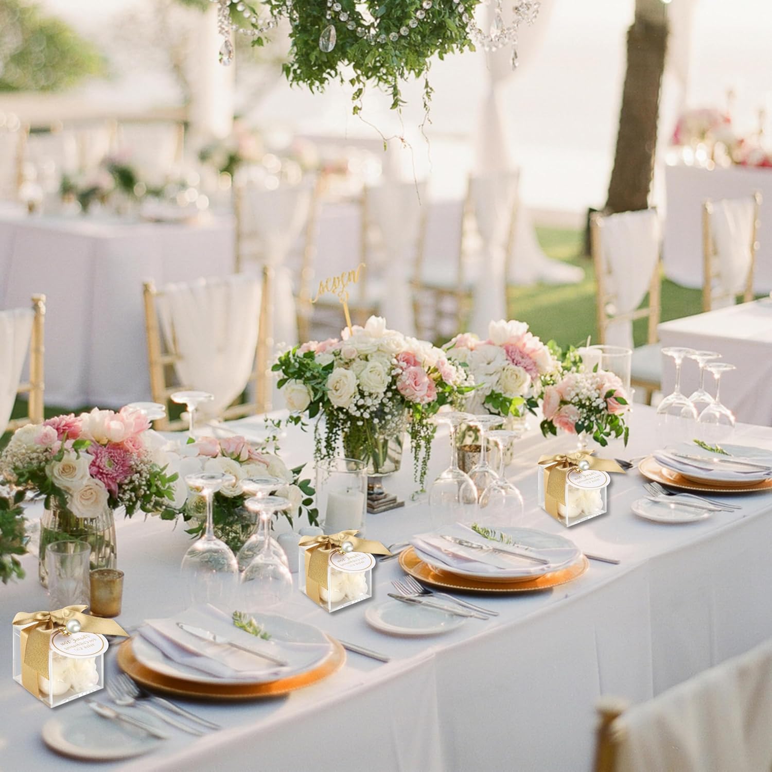 ACITHGL 30 Sets Fully Assembled Small Bubble Candle Party Favors for Guests Bulk Bridal Showers Favors Candles with Stylish Ribbons Thank You Cards Gifts (Gold)