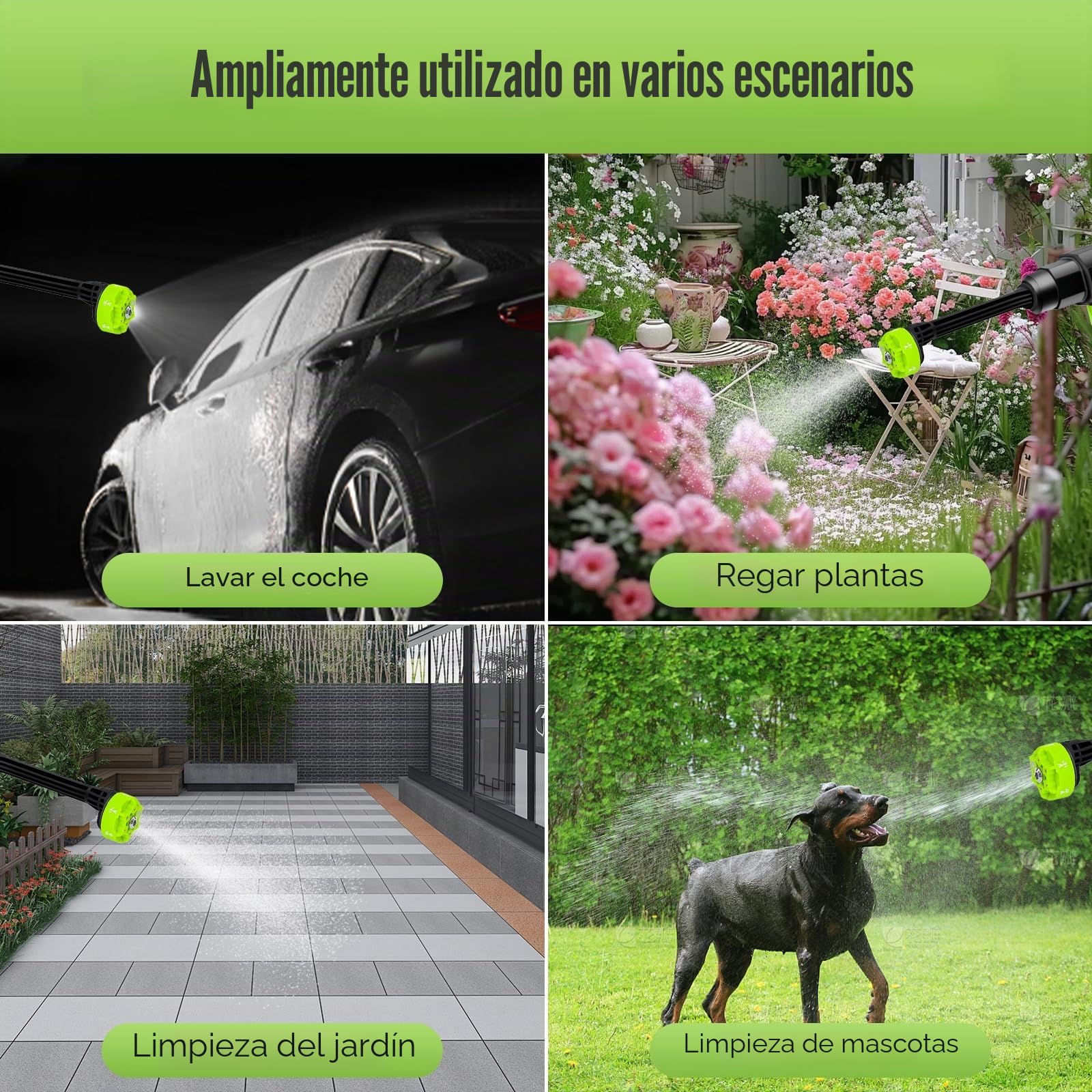 120 bar, 1000 W, limpiador de alta presión inalámbrico portátil, boquilla 6 en 1, limpiador de alta presión, batería de 15000 mAh, manguera de 5 m, para coche, jardín, barco, callejón, exterior (2