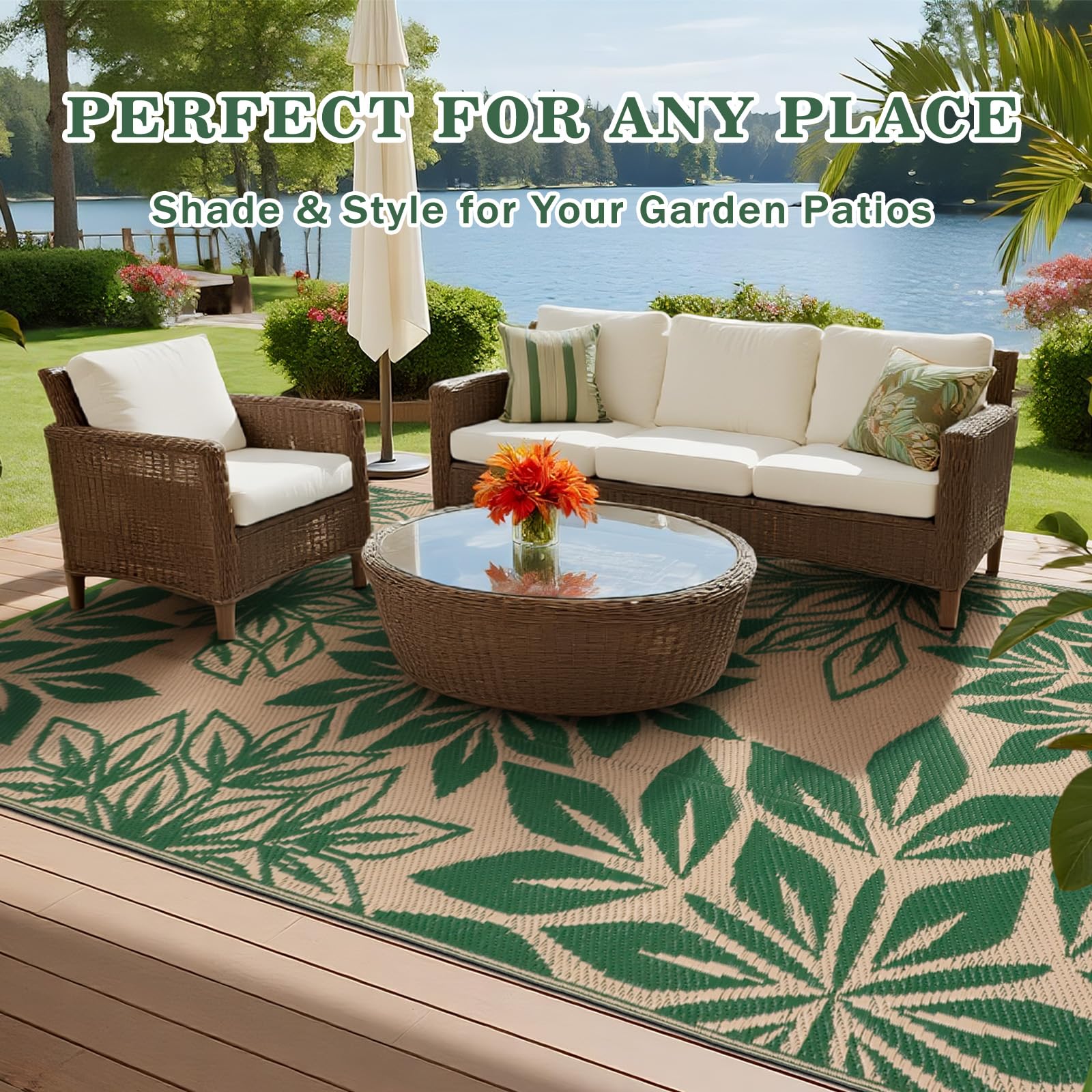 Tappeto da Esterno Impermeabile UV 150x245 cm Verde Reversibile per Terrazza Balcone