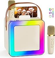 Vista 1 de Mini máquina de karaoke para niños y adultos, altavoz Bluetooth portátil con 2 micrófonos inalámbricos, juguetes de karaoke para fiesta familiar