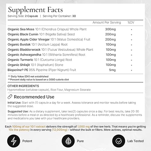 Miniatura 2 de Restore - Complejo orgánico de musgo marino con BioPerine para una absorción mejorada - 12,000 mg por porción - Ashwagandha, aceite de semilla