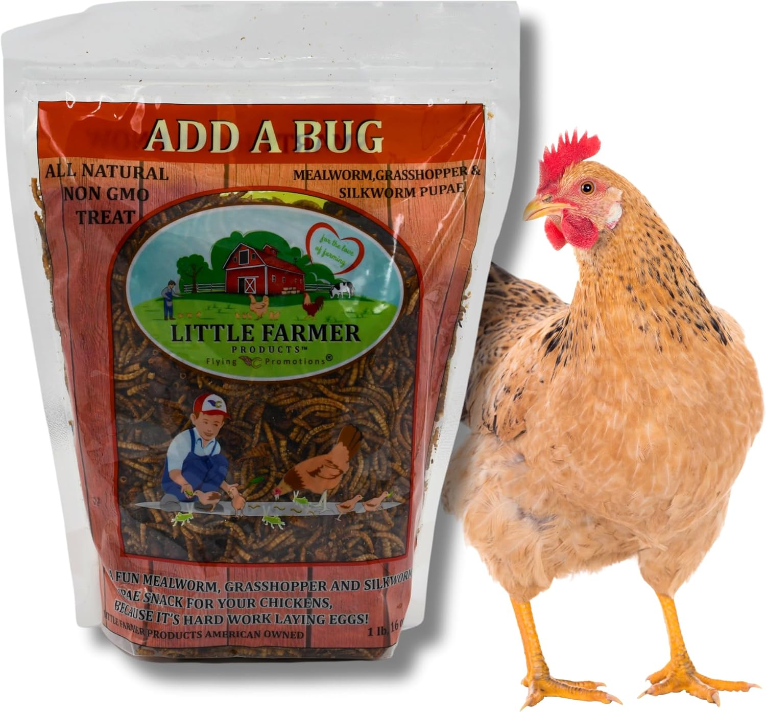 Add a Bug | Premium Poultry Mix Dried Mealworms, Silkworm Pupae and Grasshoppers | 1 lb