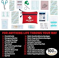 Vista 3 de Protect Life Kit de primeros auxilios, kit de primeros auxilios de viaje para automóvil, 100 piezas compacto de preparación para emergencias, kit