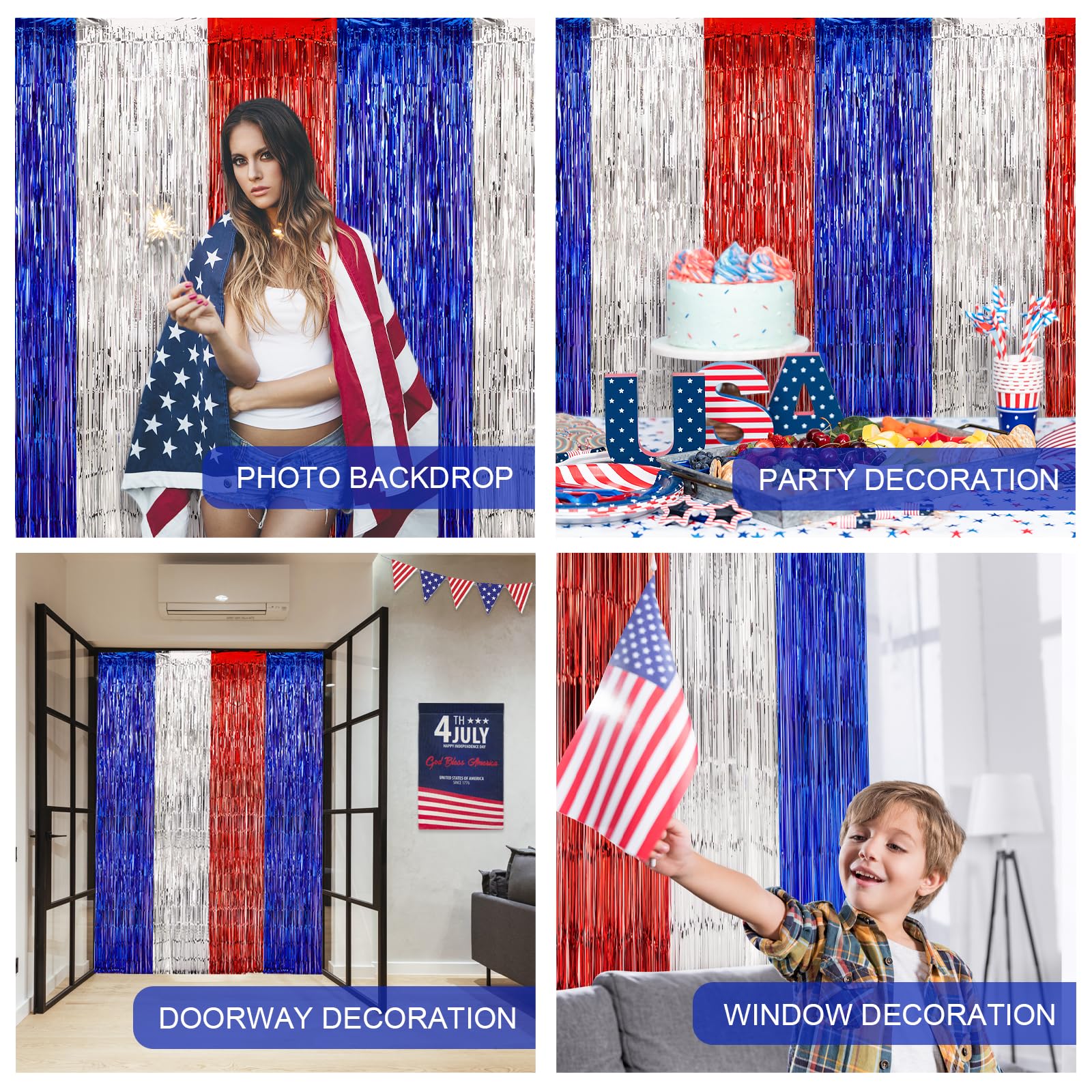 Red White Blue Streamers Red White Blue Star Curtains 2-Pack - 3.3x6.6ft  Patriotic Tinsel Backdrop For 4th Of July Red White And Blue Streamers, image size:1600x1600