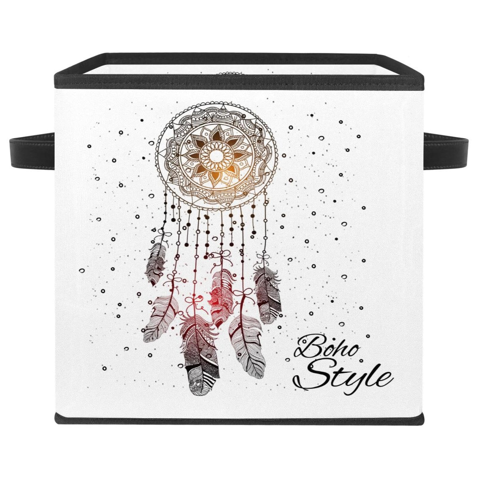 Boîte de rangement pliable boho en tissu style bohème chic pour placard et chambre