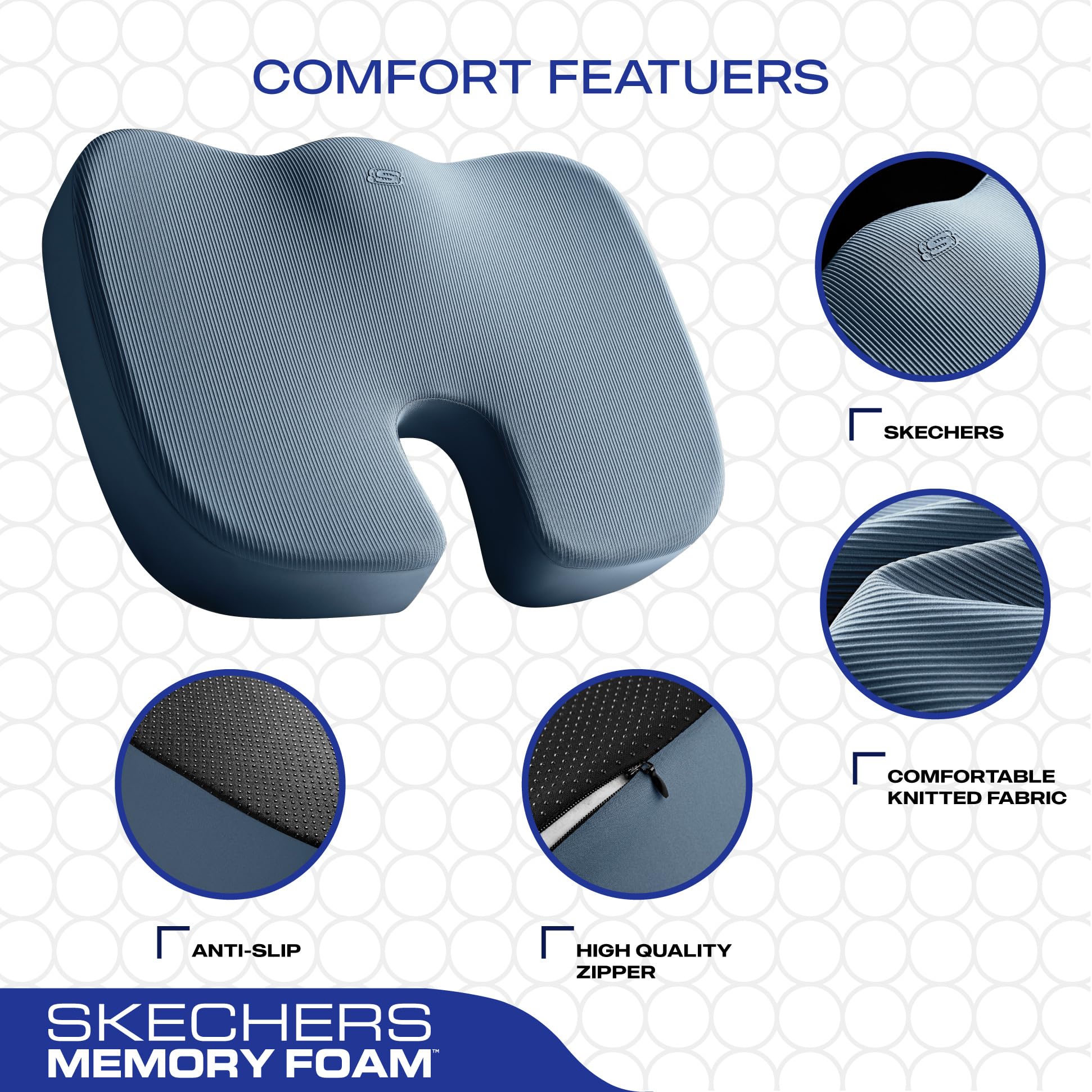 Skechers Cuscino in memory foam, cuscino per sedia da ufficio per alleviare il dolore al coccige, cuscino per sedia da ufficio, sedile auto, scrivania per computer, lavoratori in ufficio e conducenti