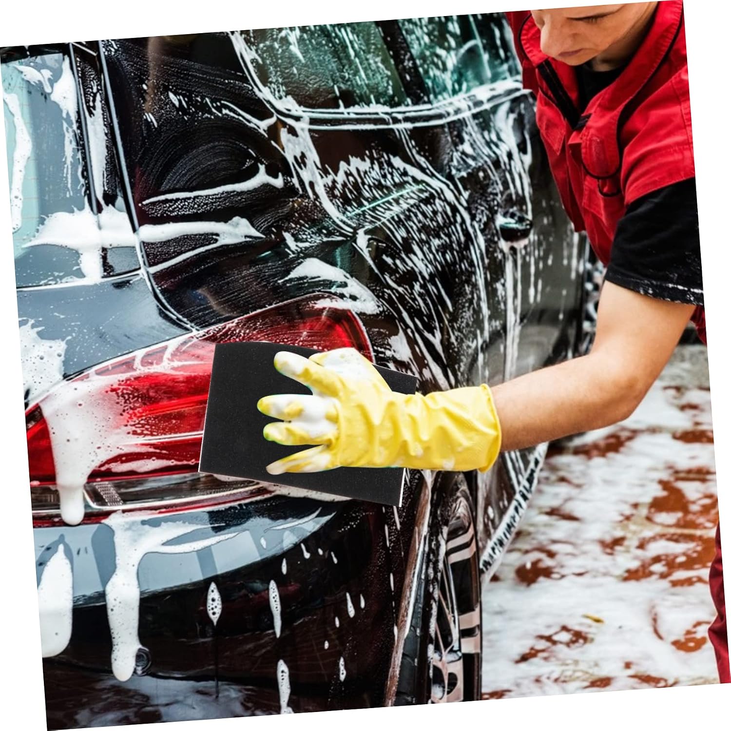 GLEAVI 2pcs Car Washing Sponge Block High Absorbency Non-Scratch Car Cleaning Tool for Safe and Auto Wash Reusable Black Cleaning Sponges for Professional Use