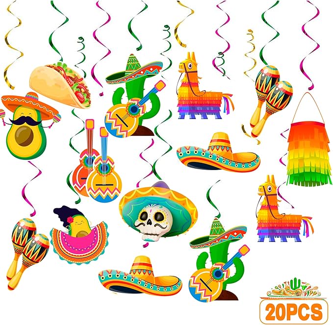 Mexican Hanging Swirl - 20pcs Mexican Fiesta Hanging Swirl, Mexican Hanging Ceiling Decor for ...