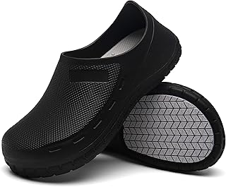 Haifago Men Non Slip Chef Shoes, Waterproof Oil Resistant Kitchen Work Clogs, Food Service Shoes for Restaurant Black