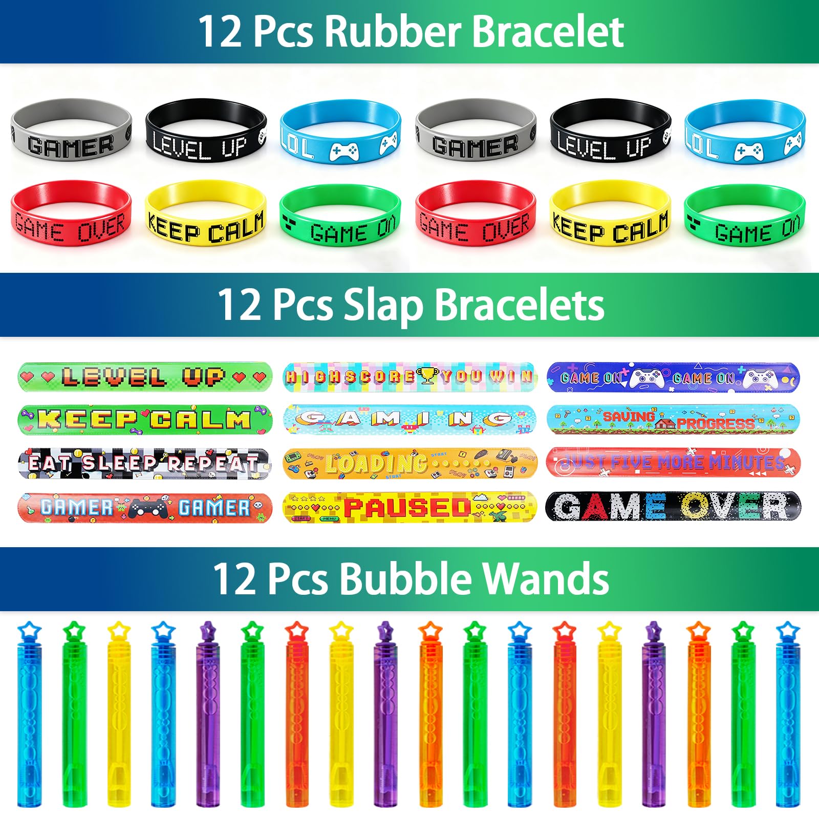 208Pcs Video Game Party Favors Kit - 12 Guest, Gamer Goodie Bag Stuffers for Kids Gaming Theme Birthday Party Decorations Supplies & Piñata Fillers - 5