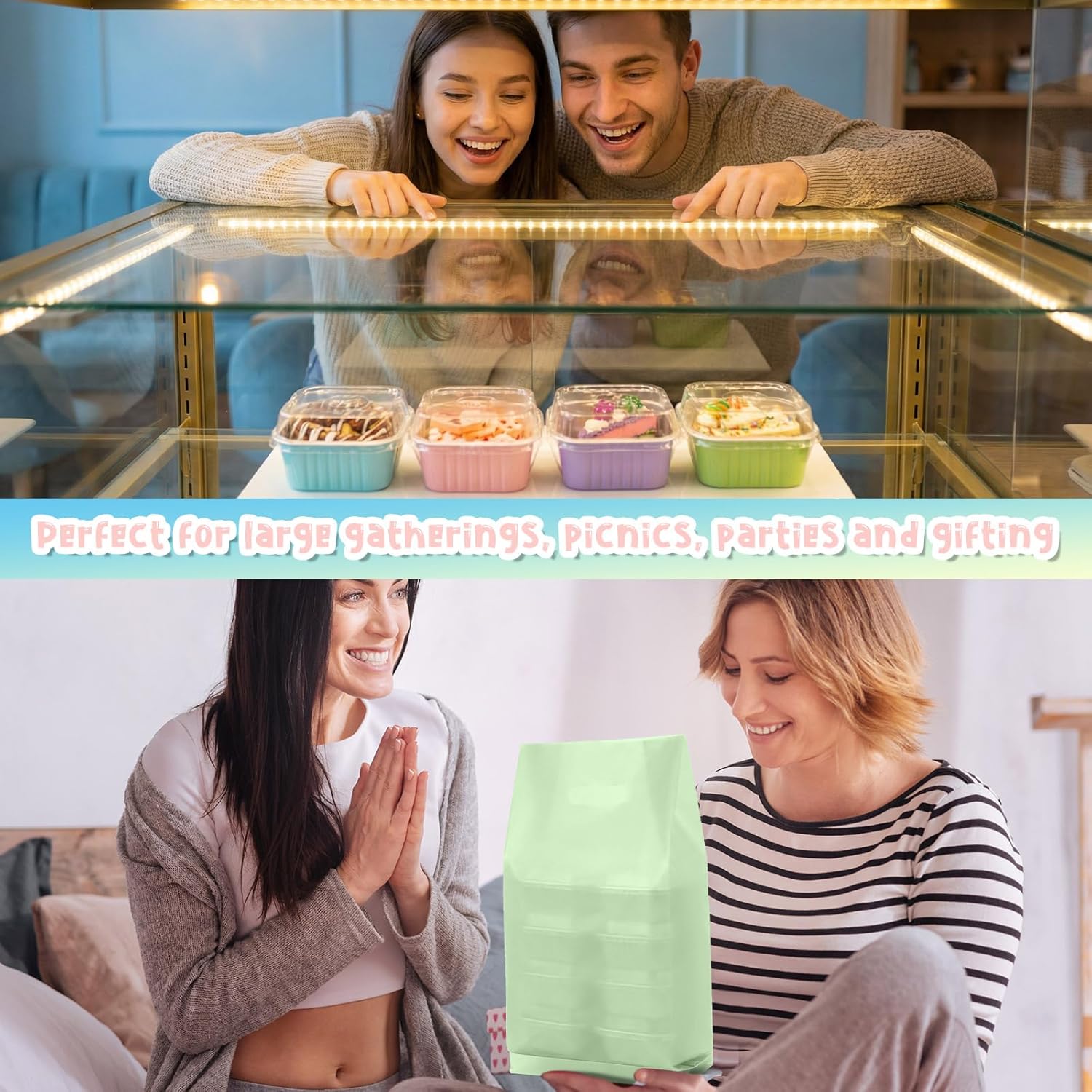 848 Pack Macaron Mini Cake Pans Set with Lids and Spoons Include 200 Macaron 5oz Disposable Aluminum Foil Baking Pans 200 Lids 200 Spoons 200 Sealing Stickers 48 Gift Bags for Dessert