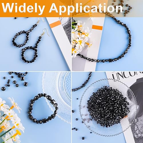 Miniatura 6 de Perlas de cristal, 600 piezas de perlas de vidrio para joyería Rondelle al por mayor, surtidas 468mm Negro