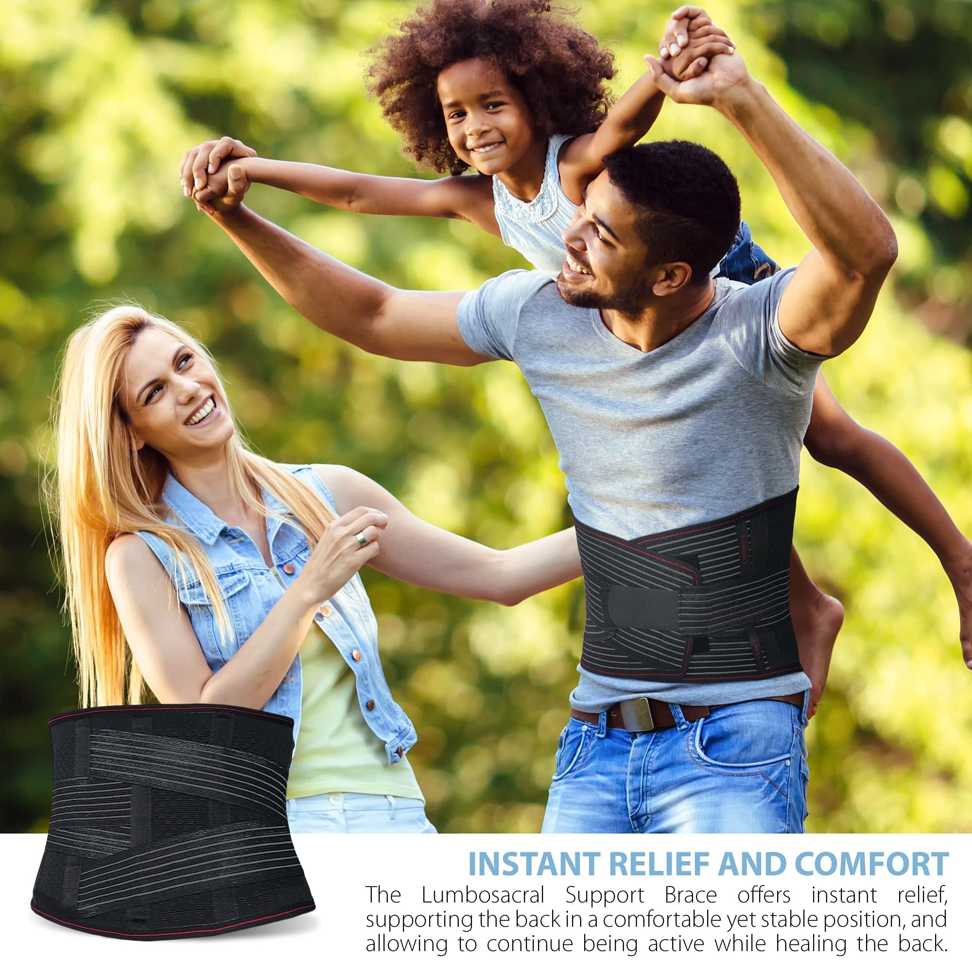 ORTONYX Cinturón de soporte lumbar Soporte lumbosacro para la espalda - Diseño ergonómico y material transpirable - M/L (Cintura 80-100 cm) Negro