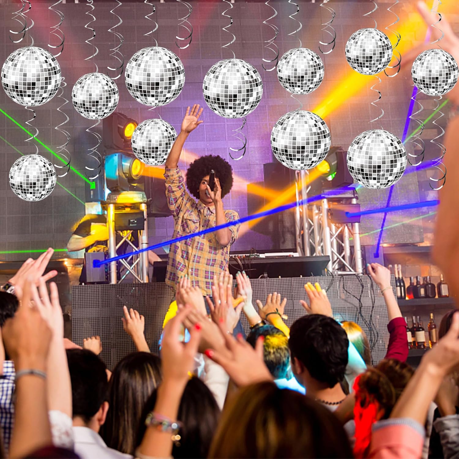54 Pieces Disco Party Decorations Sliver Disco Ball Hanging Swirls