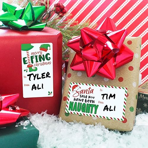Miniatura 9 de Divertidas etiquetas adhesivas de regalo de Navidad, 75 etiquetas, etiquetas de regalo de elfo navideño