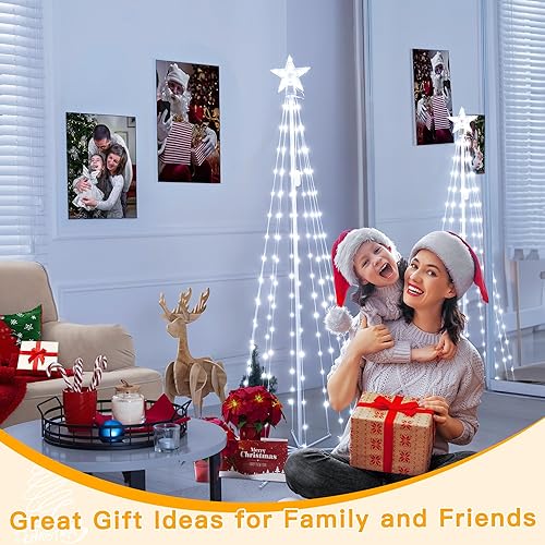 Miniatura 8 de Ollny Luces de árbol de Navidad de 5 pies, 140 LED, RGB 34 modos que cambian de color al aire libre con control remoto enchufable, luces de estrella