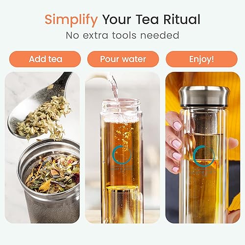 Miniatura 3 de Pure Zen vaso de té con infusor sin BPA vaso de doble pared, taza de viaje para té con filtro de acero inoxidable,a prueba de pérdidas, té botella