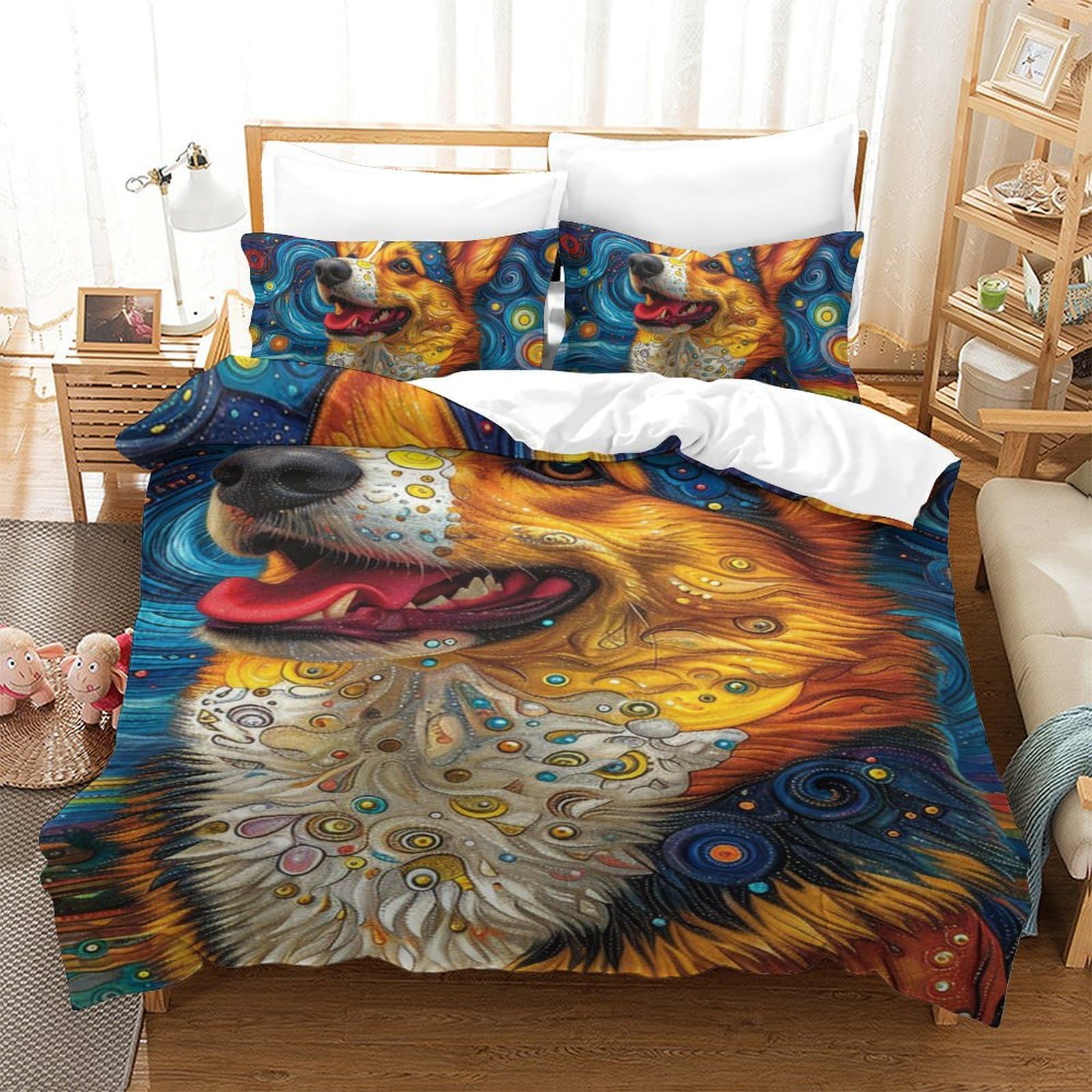 Housse de couette enfant Corgi 3D literie microfibre 140x200