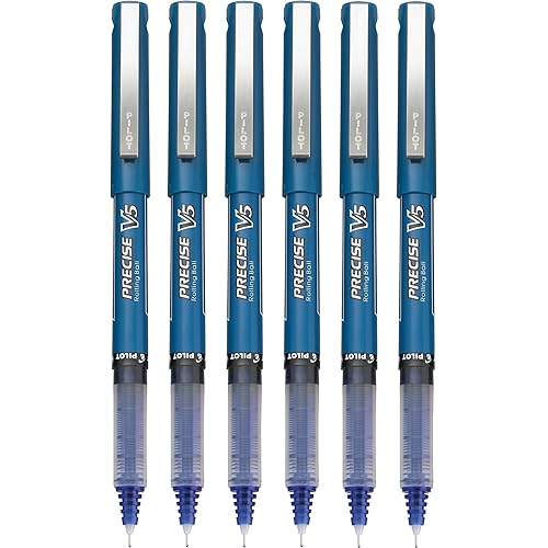 Pilot Precise V5 Stick Rolling Ball Pens, Extra Fine Point, Blue Ink, Pack Of 6