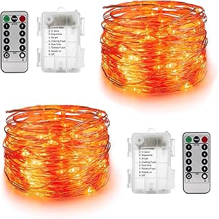 YIHONG 2 Sets Orange Fairy String Lights Battery Operated,16.4ft 50Leds Twinkle Firefly Lights with Remote Control Fairy L...