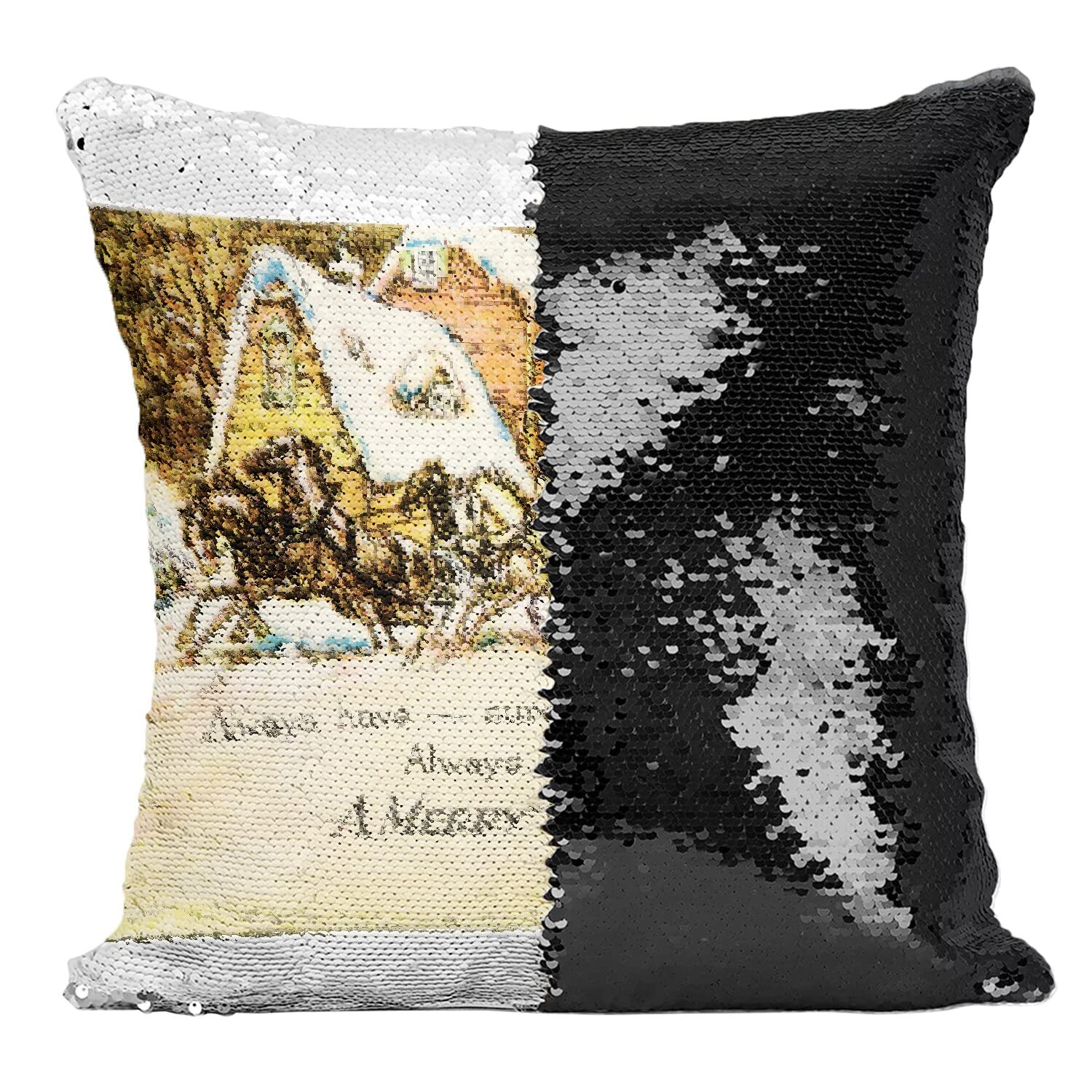 Coussin Père Noël traîneau à paillettes, le cadeau idéal