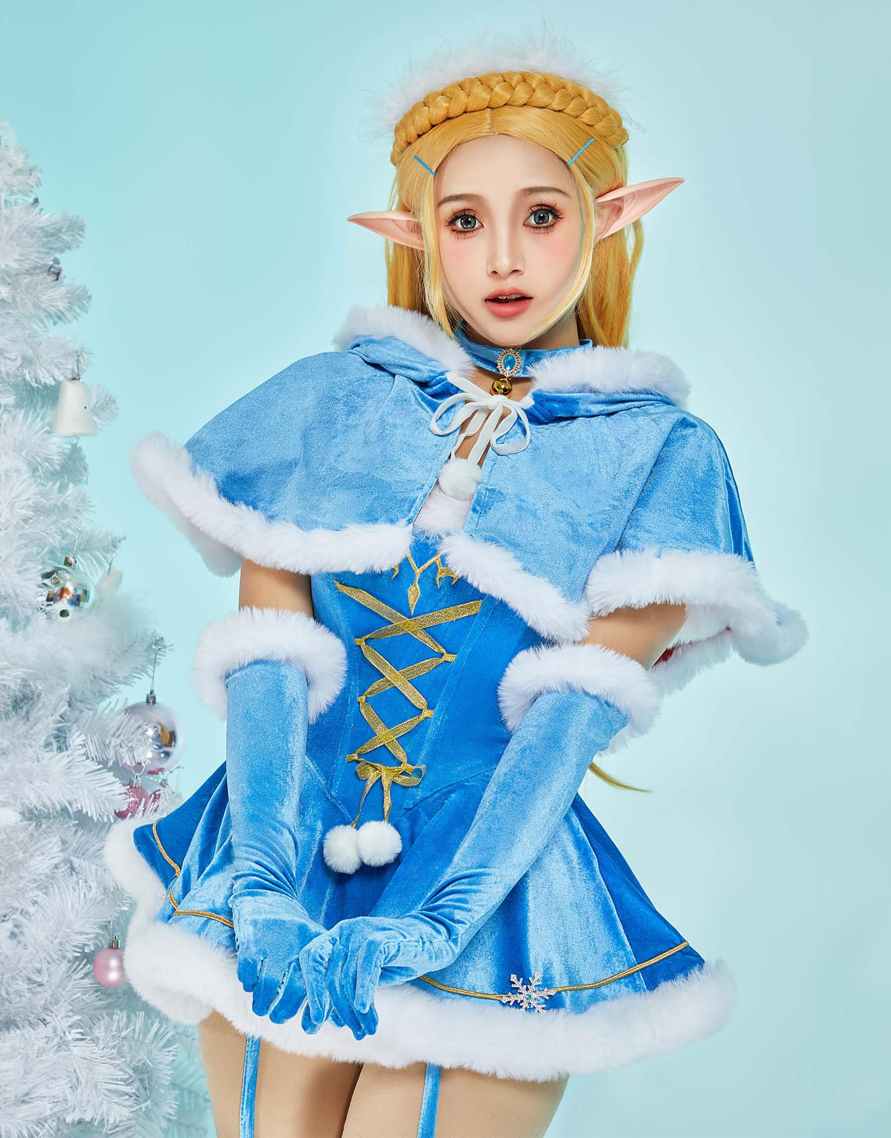 Mobbunny Princess Derivative Mini Dress for Women Velvet Lingerie Princess Cosplay Costumes Babydoll with Short Cloak