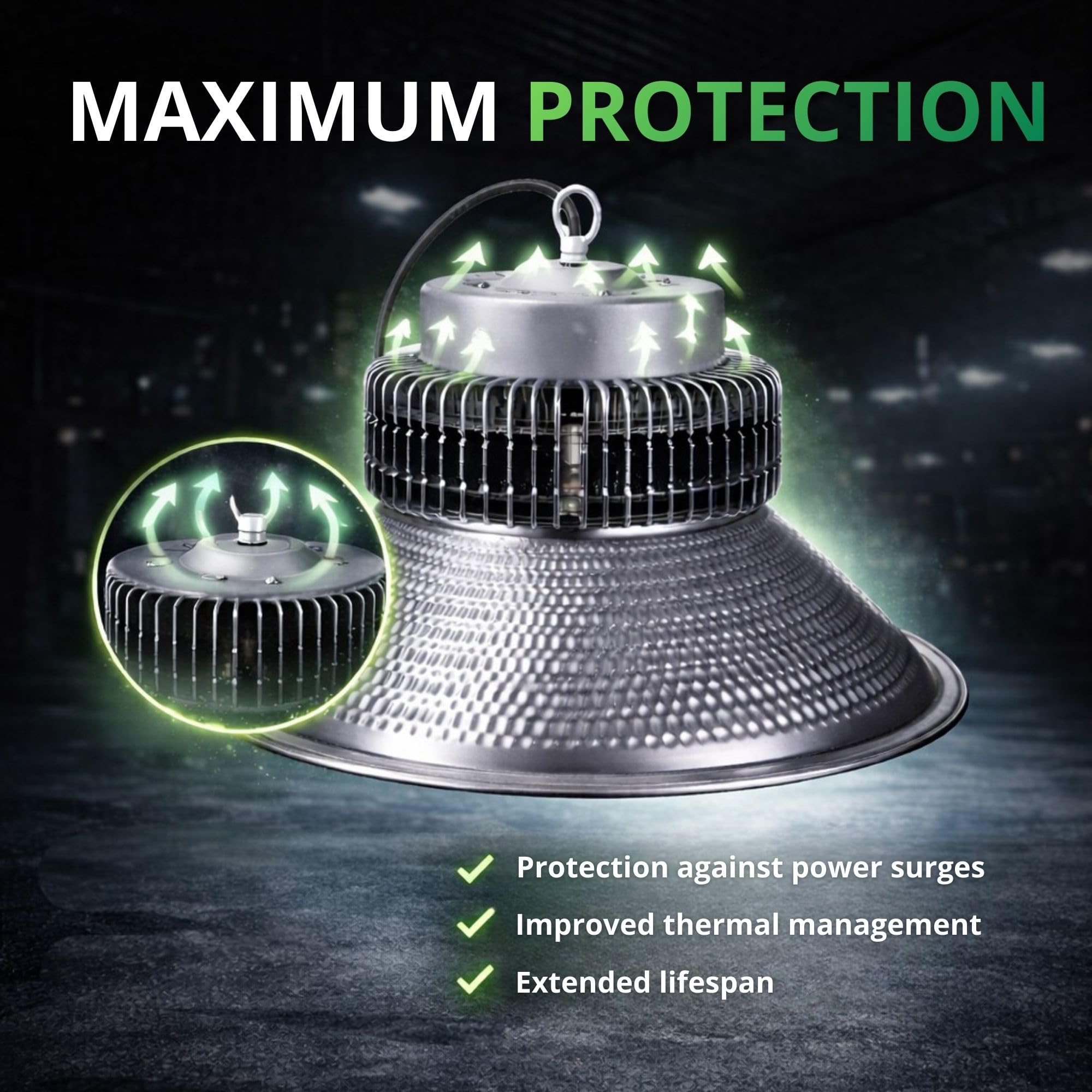 JANDEI - Packung x 4 High Bay LED, Verbrauch 10000 Lumen 100 W, Helle kommerzielle Beleuchtung, 6000 K Kaltweißes Licht, Indoor IP20, 2 Jahre Garantie