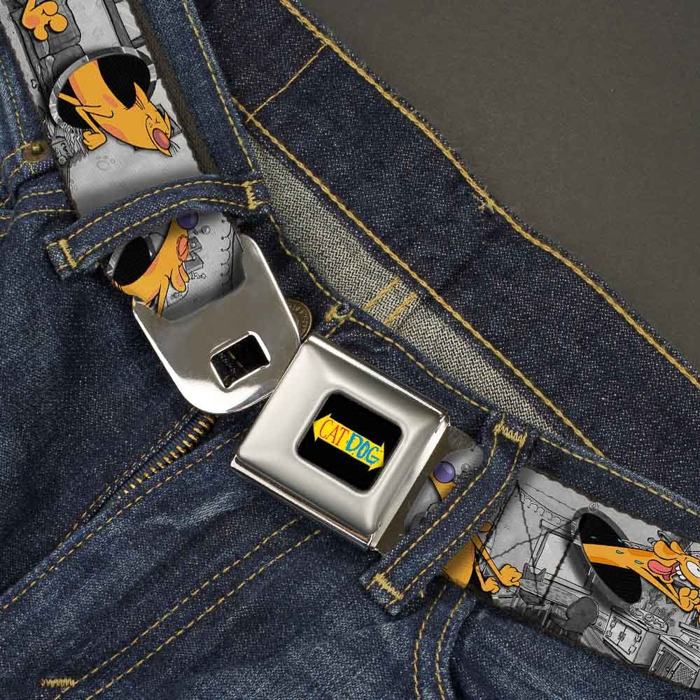 Buckle-Down Seatbelt Belt - CatDog House Poses Grays - 1.5