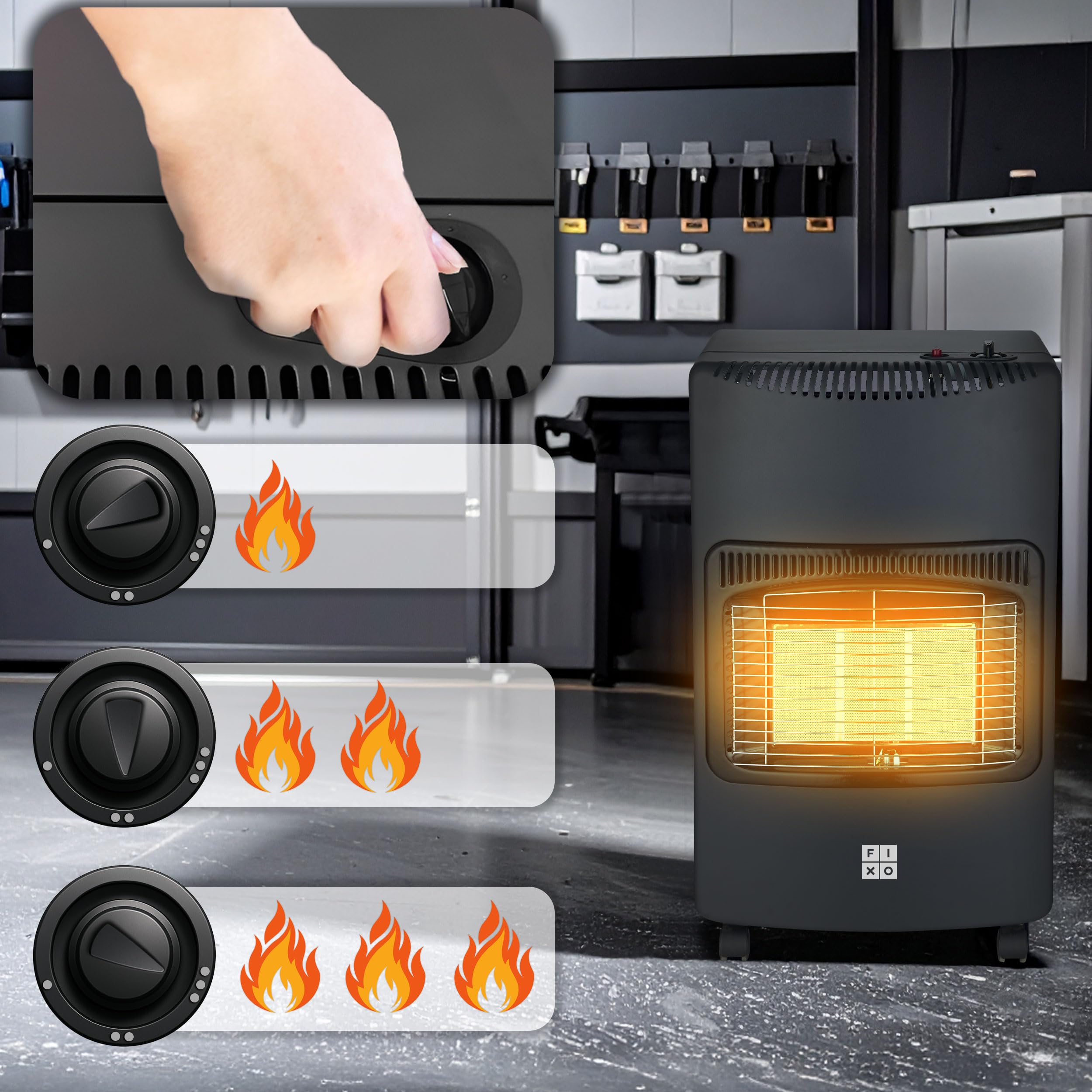 Piecyk gazowy na butle grzejnik FIXO TURBO FLAME F 4,2kW piec gaz SKŁADANY z atestowanym wężem i reduktorem w zestawie (brak butli w zestawie)