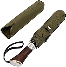 Balios (Designed in UK) Travel Umbrella Luxurious Golden Hardwood Handle Auto Open & Close Windproof Frame Single Canopy Automatic Folding Umbrella Men's & Ladies