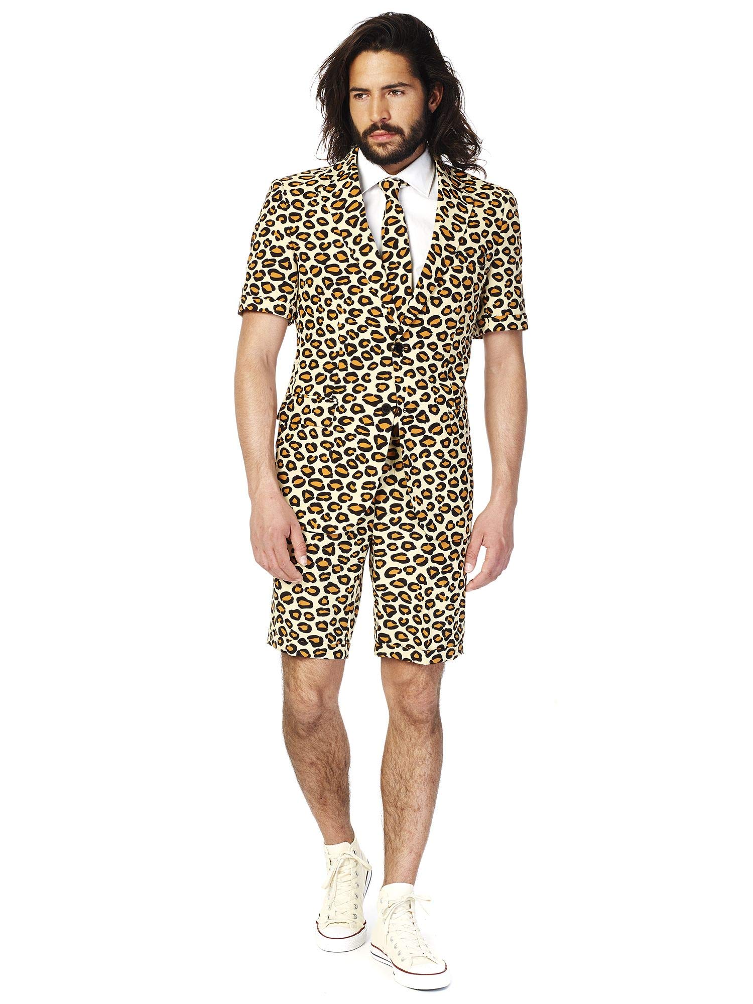 OpposuitsMen's Summer Suit - Animal Print Outfit - Slim Fit - Includes Short Sleeved Blazer - Shorts and Tie