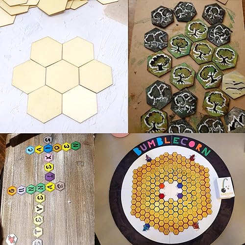 Miniatura 5 de Honbay 50 rebanadas de madera hexagonales en blanco de 1.57 pulgadas para manualidades, decoración del hogar, juegos, educación de la primera