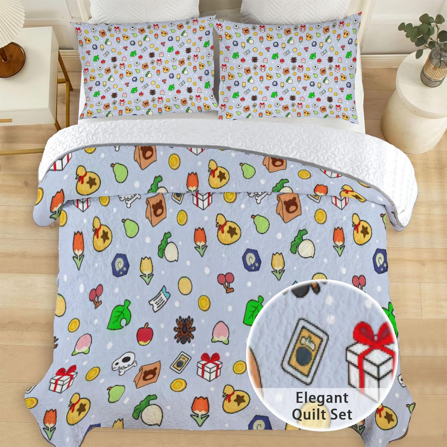 Allenjoy Queen Size Rural Life Game Quilt Bedspreads Video Game Bed Set Bedding Coverlet Fabric Washable with 2 Pillowcases SC00236-007