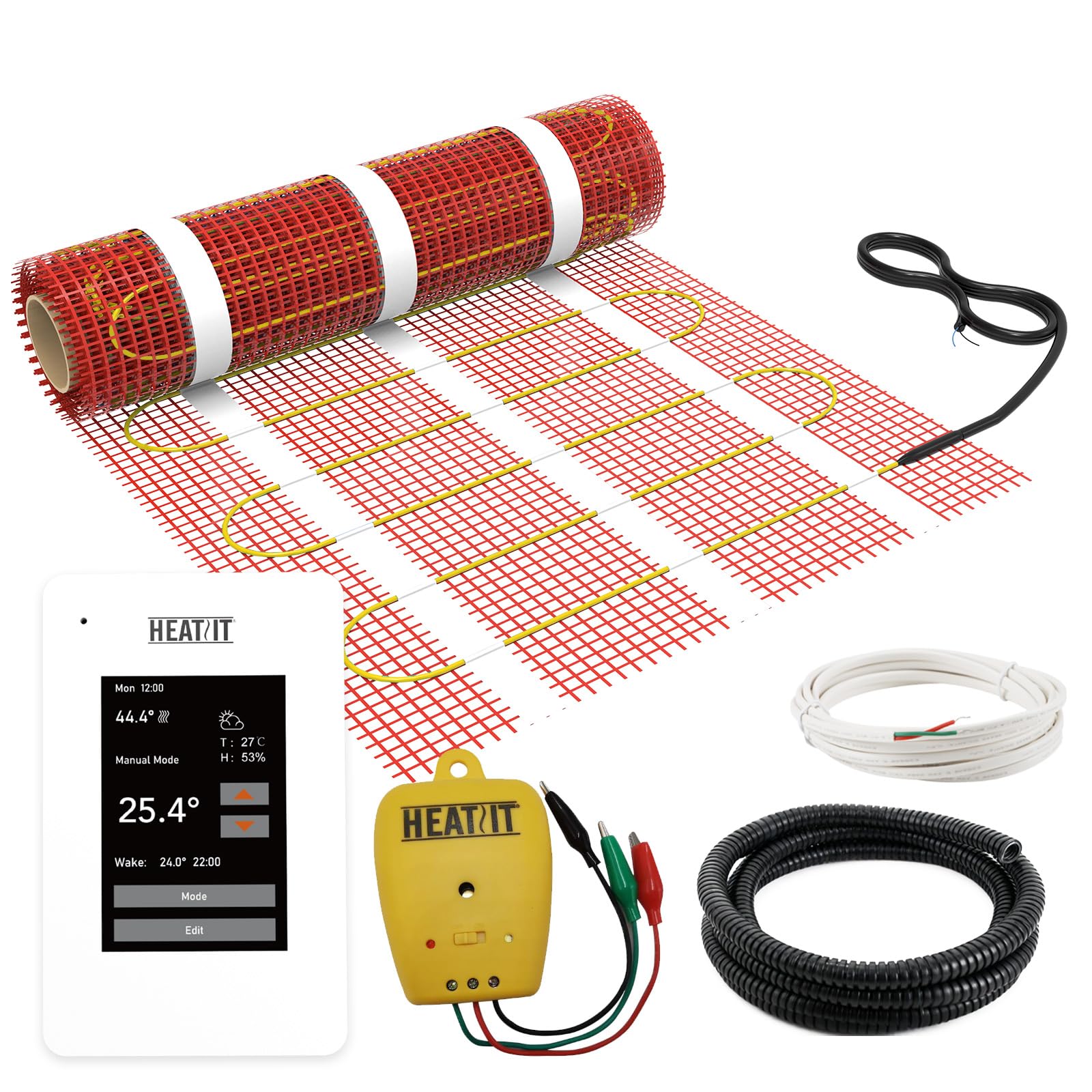 70 sqft HEATIT Warmmat Electric Radiant Self-adhesive Floor Heat Heating System & ET-7A Thermostat & Alarm Monitor