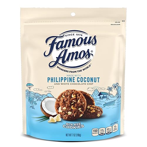 Famous Amos Wonders of the World - Galletas filipinas con chispas de coco y chocolate blanco Galletas de chocolate tamaño bocado con coco y