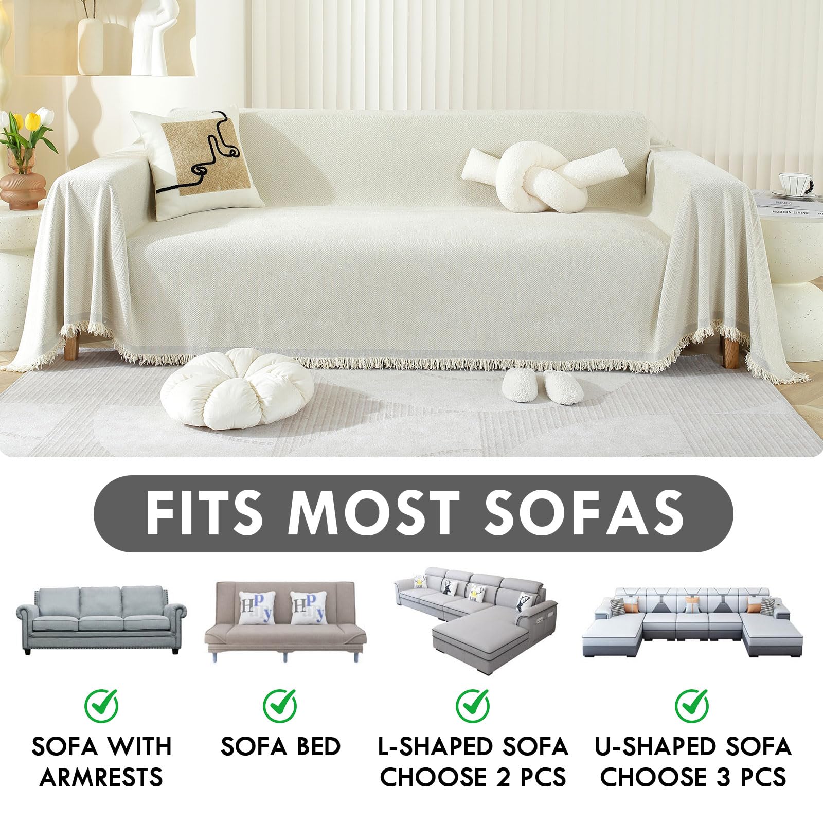 SHANNA Solid Sofa Cover for 2 3 4 Seater - Image 4