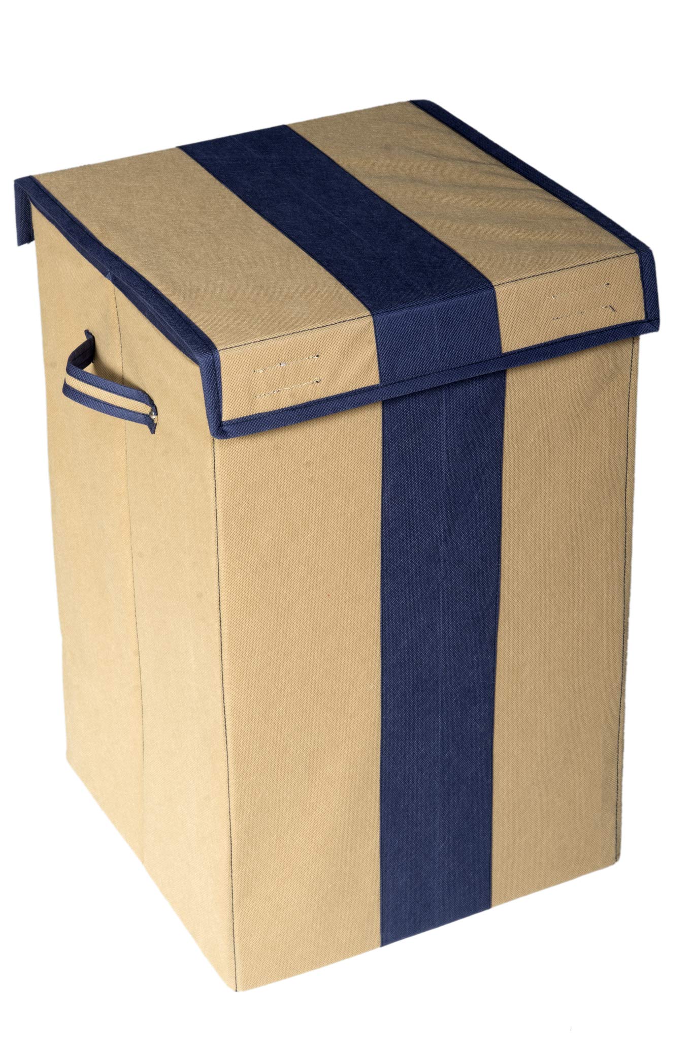 Homestrap Non Woven Foldable 68 Ltrs Laundry Bag/Storage Basket/Bin with Lid and Handle for Washing Clothes, Baby Toys Box, Dirty Dress (Beige & Navy Blue) (B07SGJ4FGG) Amazon Price History, Amazon Price Tracker