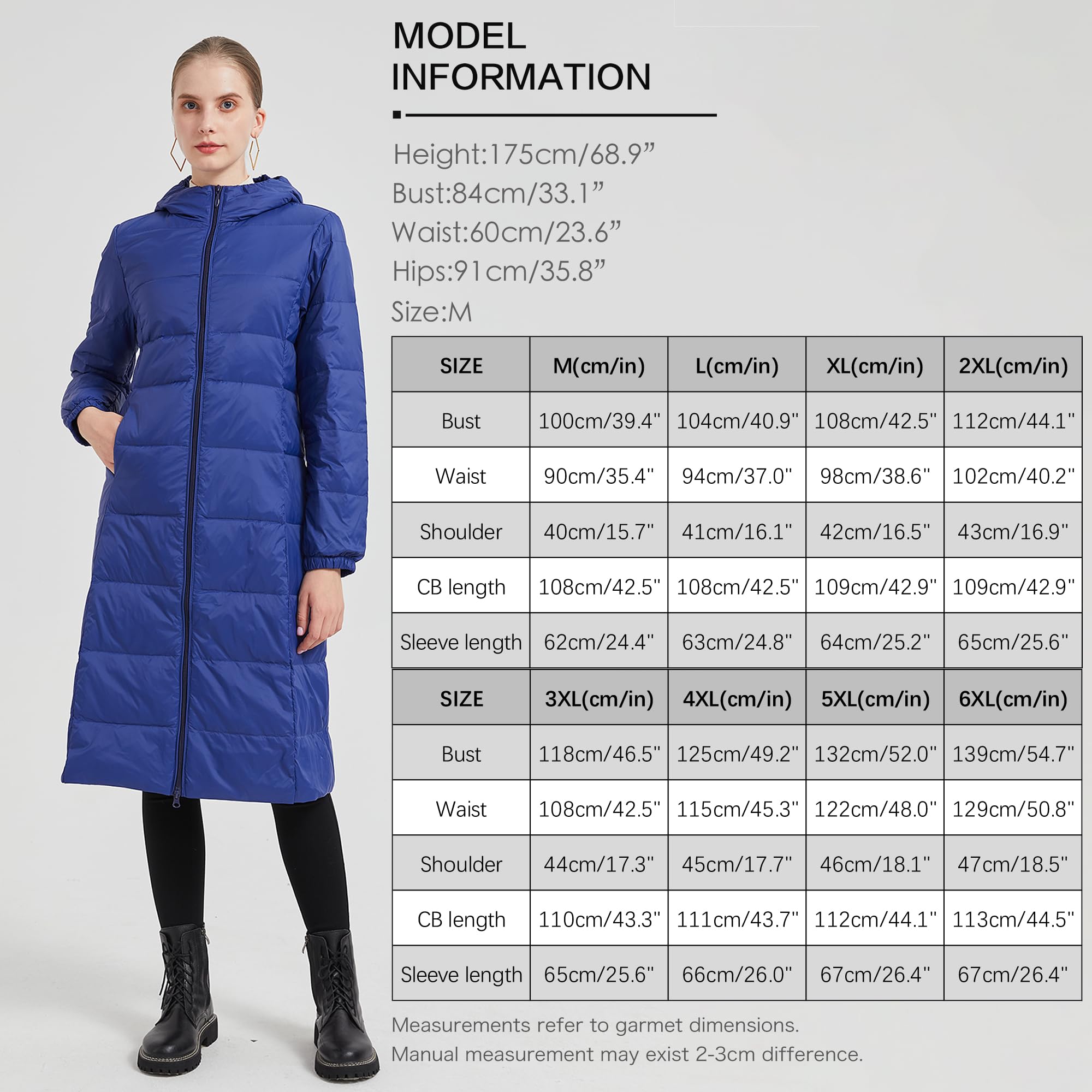 Piumino lungo leggero ripiegabile da donna, sottile e caldo, con cappuccio (disponibile in taglie forti)