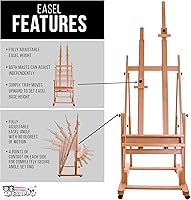 Vista 3 de U.S. Art Supply Caballete de madera con marco en H de doble mástil extragrande: caballete de artista de estudio ajustable para pintar con soporte