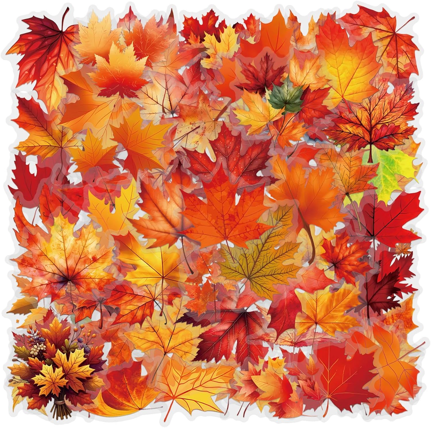 60 Pcs Maple Leaves Stickers,Red Waterproof Aesthetic Stickers,Realistic Transparent Maple Leaves PET Sticker,for Laptop,Stationery,Luggage.Phone,Water Bottles,Gifts,Teens and Adults(Maple Leaf)