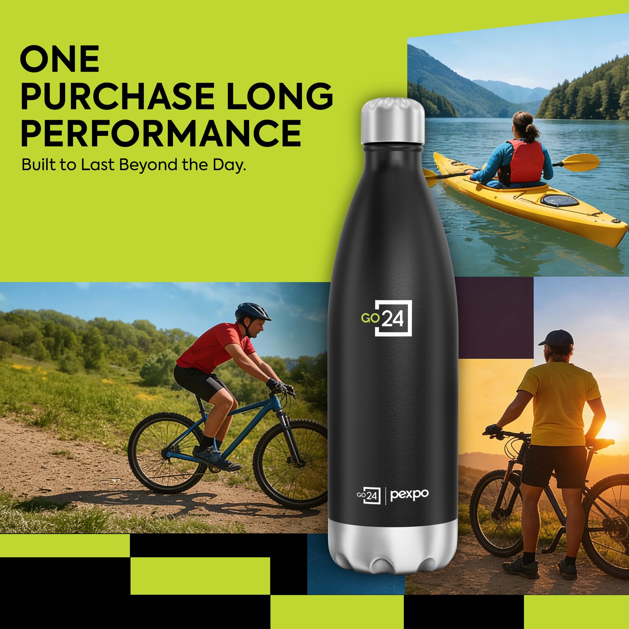 Go24 pexpo Stainless Steel Water Bottle Electro Knight Black 980ml 3