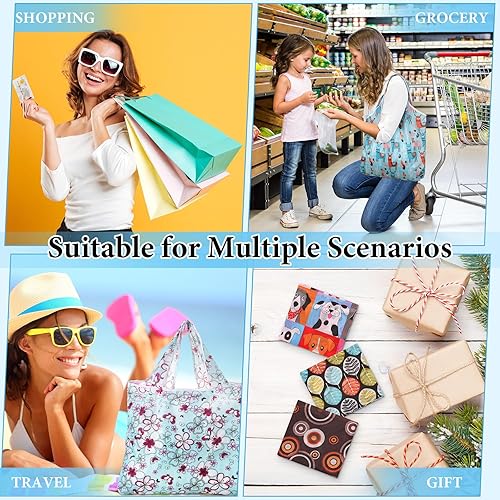 Miniatura 4 de Shappy Paquete de 25 bolsas de compras reutilizables, bolsas de comestibles florales, bolsas plegables, lavables a máquina, impermeables, ligeras