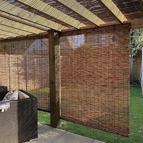 Miniatura 2 de Persianas enrollables de bambú con filtro de luz para ventanas, persianas de ratán sin cordones, persianas retro para interiores y exteriores,
