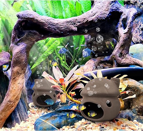 Miniatura 6 de WishLotus Decoración de cueva de acuario, decoración duradera de cerámica para pecera, casa de hongos, cueva oculta para peces y camarones y