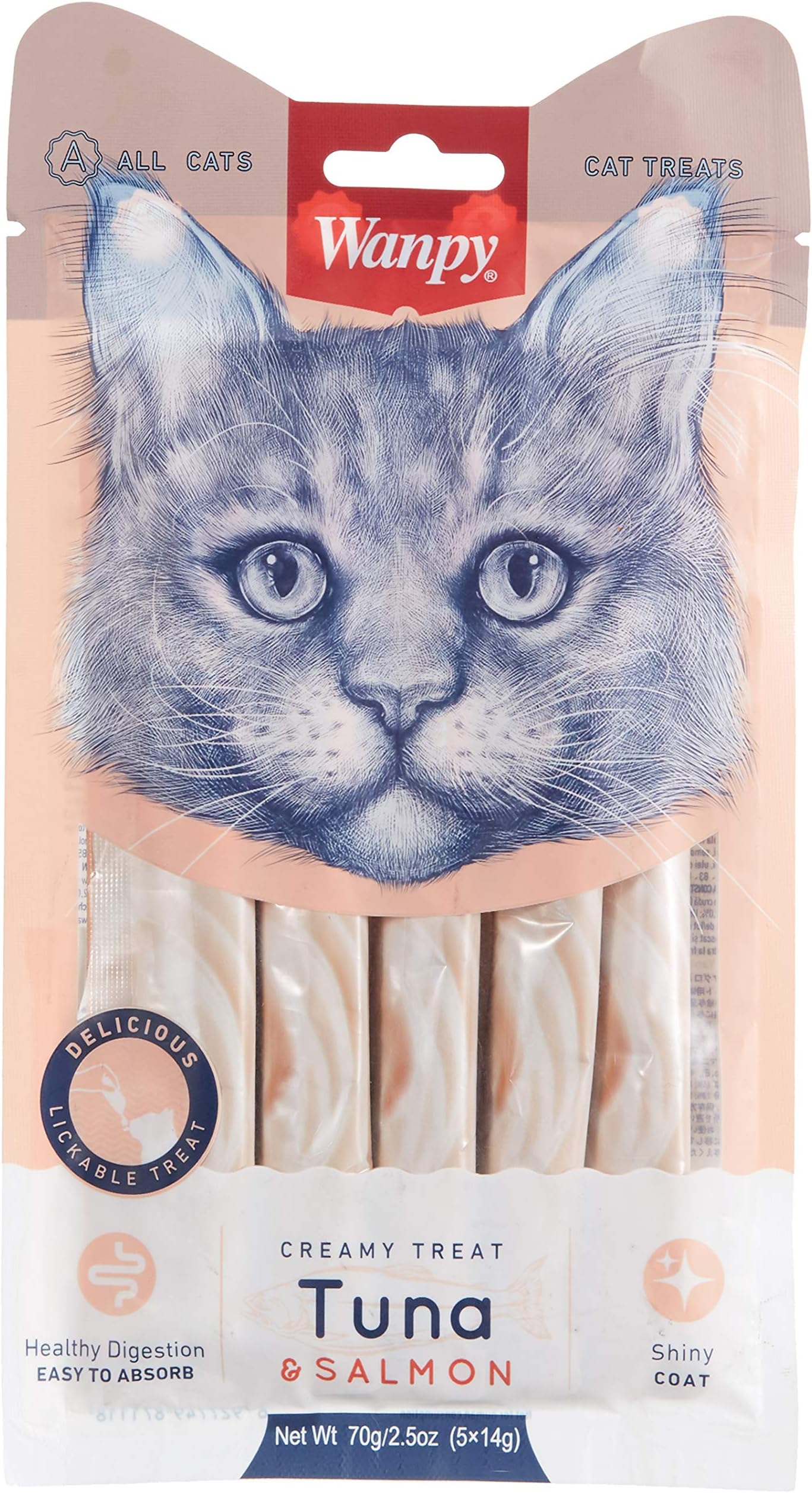 Wanpy Creamy Lickable Cat Treats Tuna & Salmon 5x14g